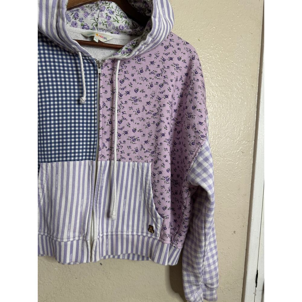Teddy Fresh Lavender Patchwork Zip-Up Hoodie Womans 3XL Floral Gingham - Picture 4 of 12